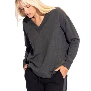 Capote Athleisure Bamboo V-Neck Sweatshirt Pockets S Dark Gray Minimalist Soft